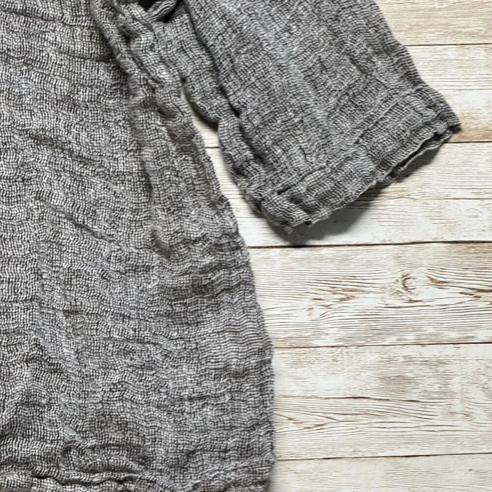 J Jill Purejill Linen Gray White Blouse Shirt Womens 1X 100% Linen Short Sleeve